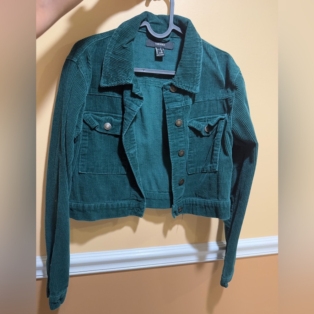 Forever 21 Cropped Green Corduroy Jacket